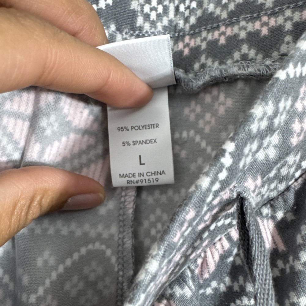 Echo Sleepwear Women's L Pajama Set Top Bottom Pants Pink Gray Stretch Button - Picture 10 of 12